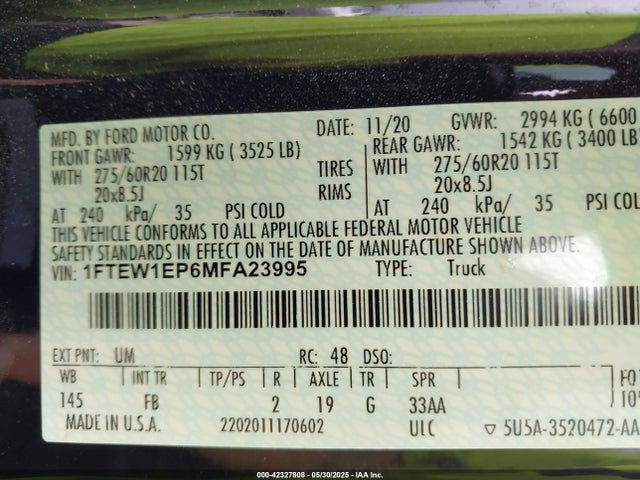1FTEW1EP6MFA23995 Ford 4v