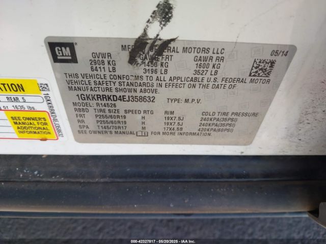 1GKKRRKD4EJ358632 GMC Acadia Slt-1