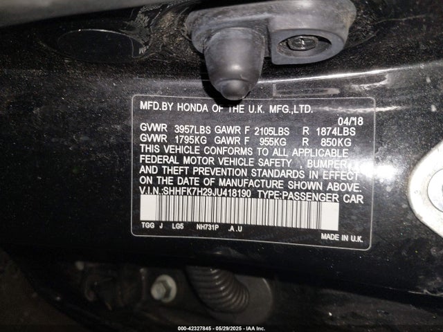 SHHFK7H29JU418190 Honda l15ba