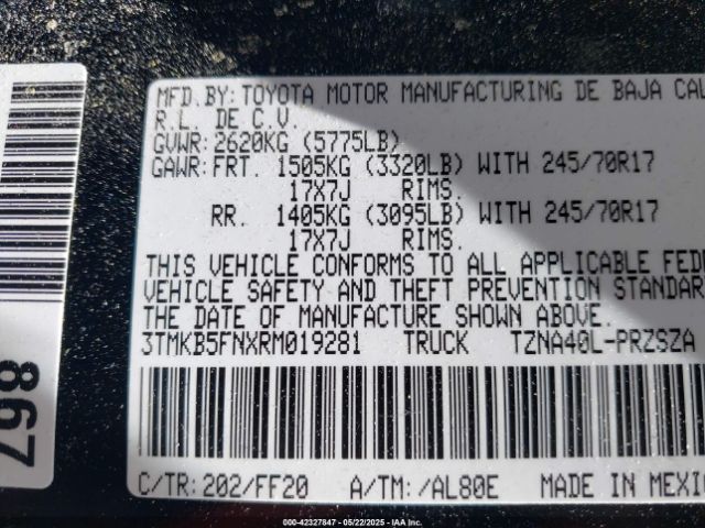 3TMKB5FNXRM019281 Toyota Tacoma Sr5 2wd