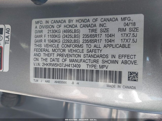 2HKRW5H37JH413409 Honda k24w9/k24v9