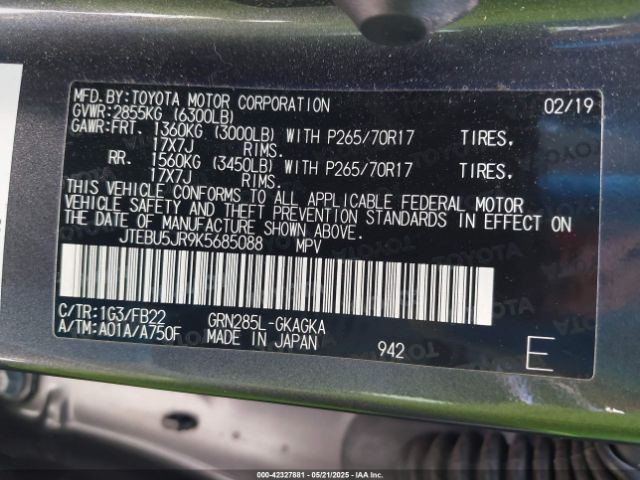2019 TOYOTA 4RUNNER JTEBU5JR9K5685088 Photo 8
