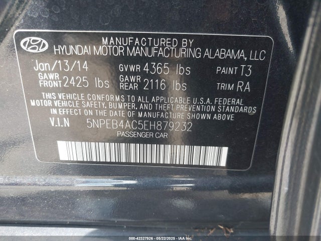 5NPEB4AC5EH879232 Hyundai SONATA GLS