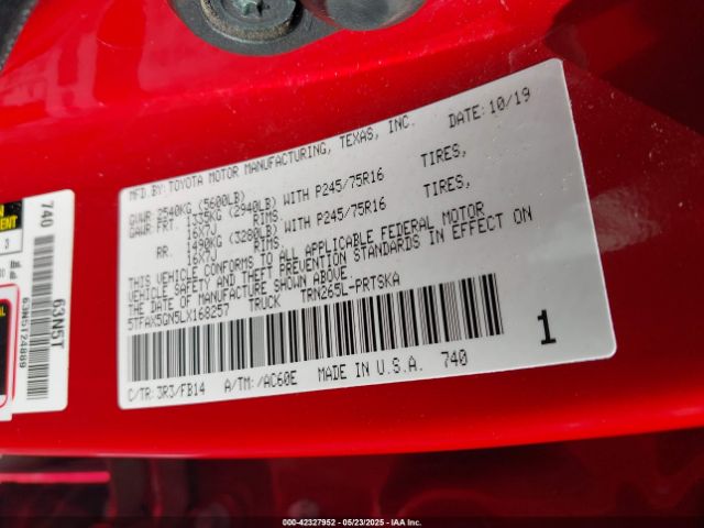 2020 TOYOTA TACOMA 5TFAX5GN5LX168257 Photo 8