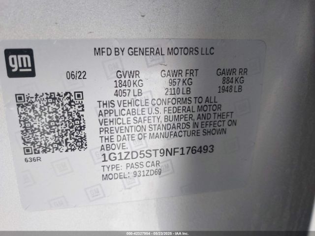 1G1ZD5ST9NF176493 Chevrolet lfv - direct injection, variable valve timing, gen 1 gmna