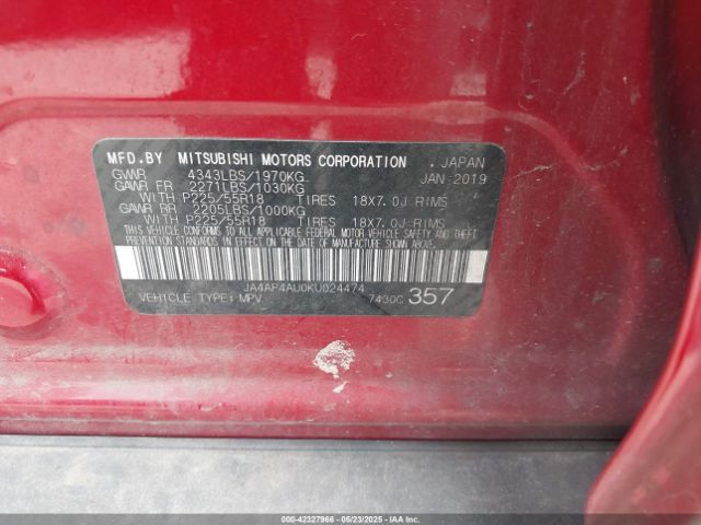 2019 MITSUBISHI OUTLANDER SPORT JA4AP4AU0KU024474 Photo 8