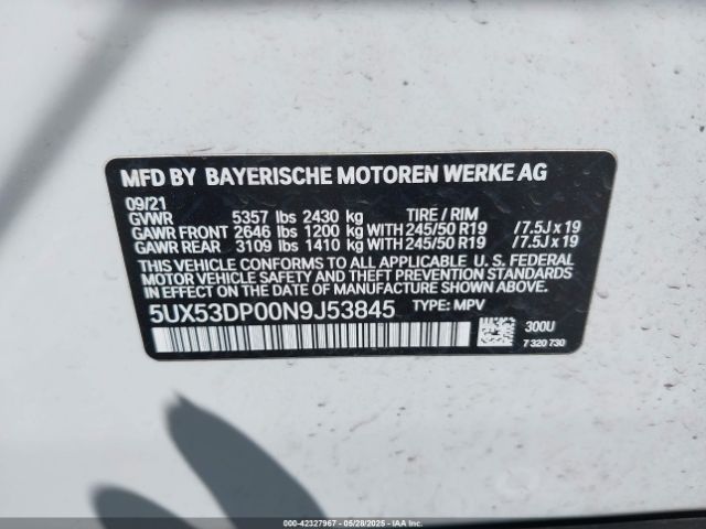 5UX53DP00N9J53845 BMW X3