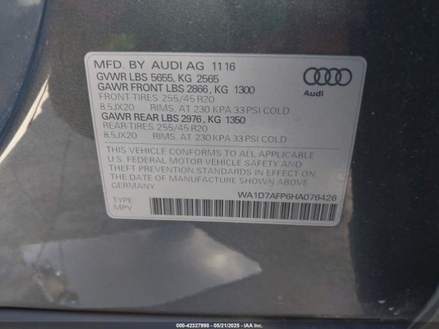 WA1D7AFP6HA076426 Audi Q5 3.0t Premium Plus