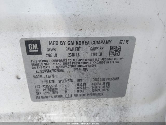 KL7CJNSBXFB258266 Chevrolet TRAX LTZ