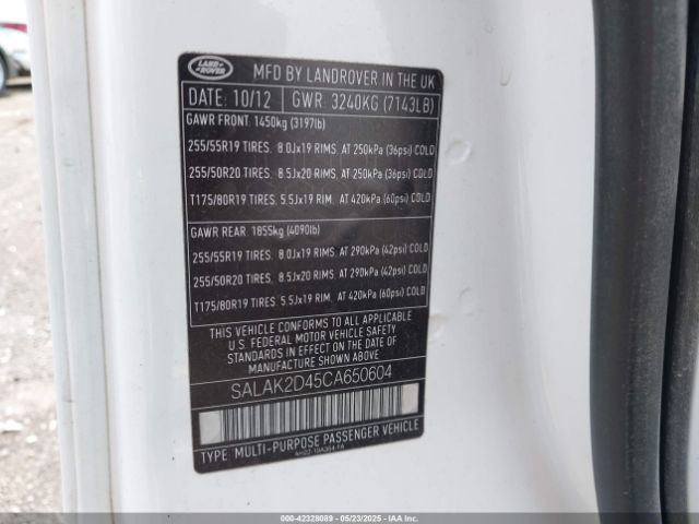 2012 LAND ROVER LR4 SALAK2D45CA650604 Photo 8