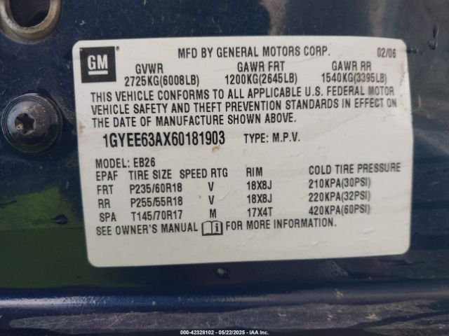 2006 CADILLAC SRX 1GYEE63AX60181903 Photo 8