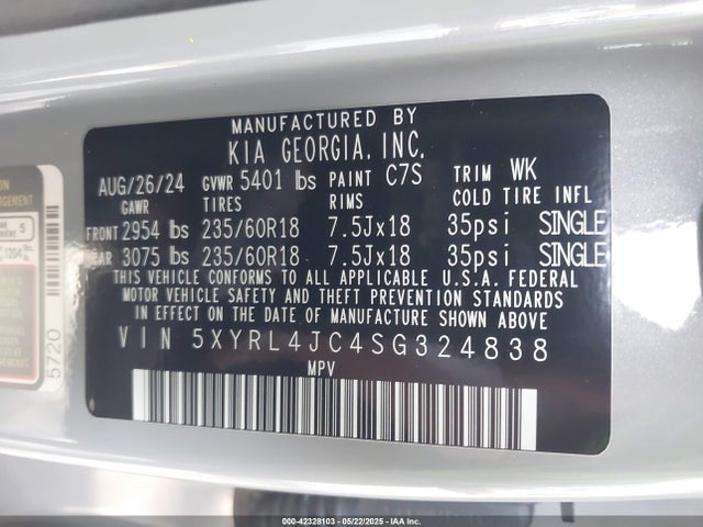 5XYRL4JC4SG324838 KIA SORENTO S