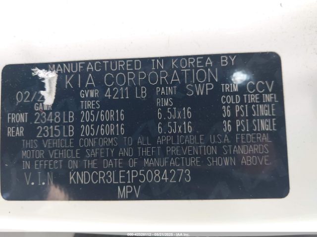 KNDCR3LE1P5084273 KIA NIRO EX
