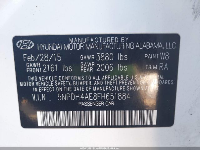 5NPDH4AE8FH651884 Hyundai ELANTRA SE