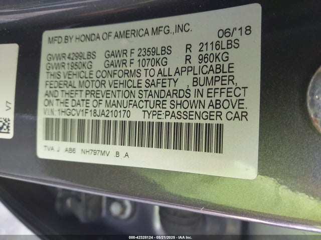 1HGCV1F18JA210170 Honda ACCORD LX