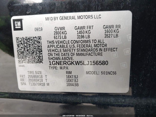 1GNERGKW5LJ156580 Chevrolet lfy - spark ignited direct injection, atss, gen 1