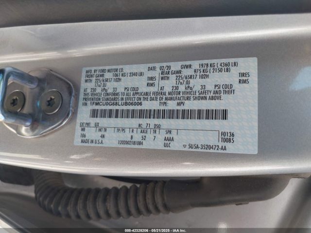 1FMCU0G68LUB06006 Ford Escape
