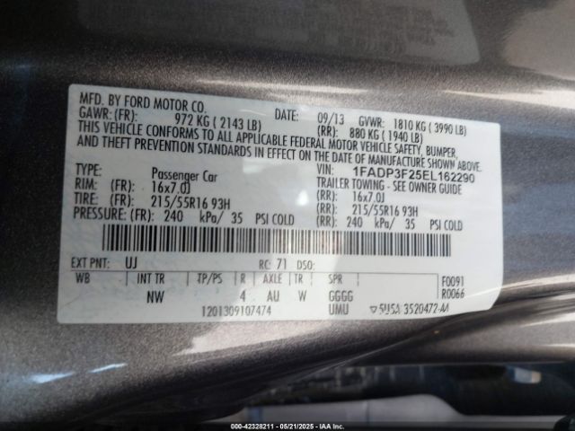 1FADP3F25EL162290 Ford FOCUS SE