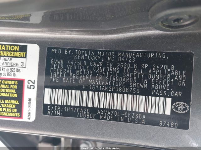 4T1G11AK2PU806759 Toyota a25a-fks