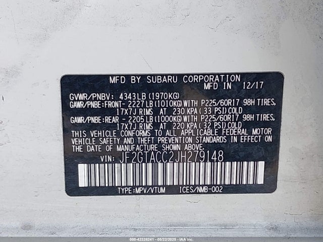 Subaru naturally aspirated 2018 JF2GTACC2JH279148 Image 9