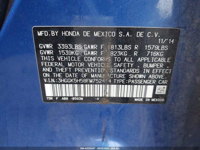 3HGGK5H58FM752414 Honda l15b1