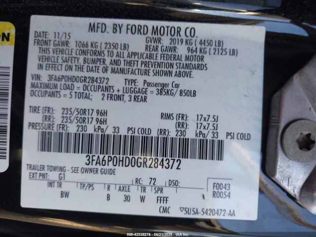 3FA6P0HD0GR284372 Ford FUSION SE