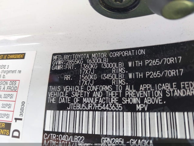 JTEBU5JR7H5443635 Toyota 1gr-fe