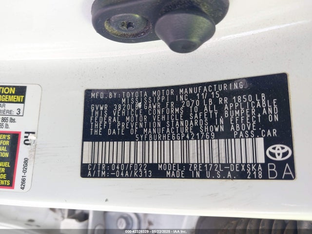 5YFBURHE6GP421769 Toyota 2zr-fe