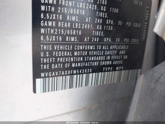 WVGAV7AX8FW543639 Volkswagen TIGUAN S