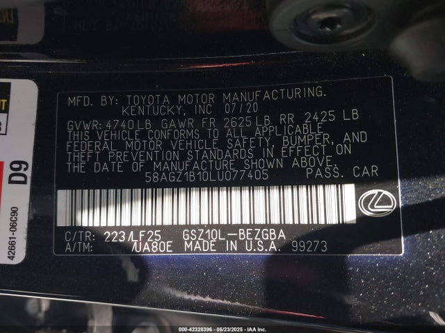 58AGZ1B10LU077405 Lexus 2gr-fks