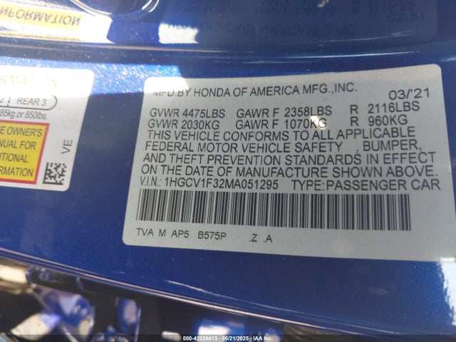 1HGCV1F32MA051295 Honda Accord Sport