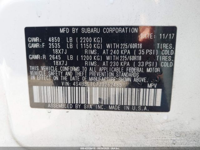 4S4BSETC7J3262485 Subaru Outback 3.6r Touring