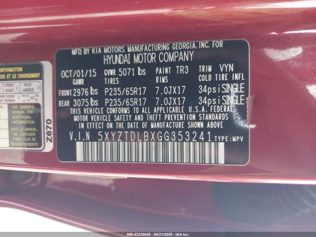 5XYZTDLBXGG353241 Hyundai Santa Fe Sport 2.4l