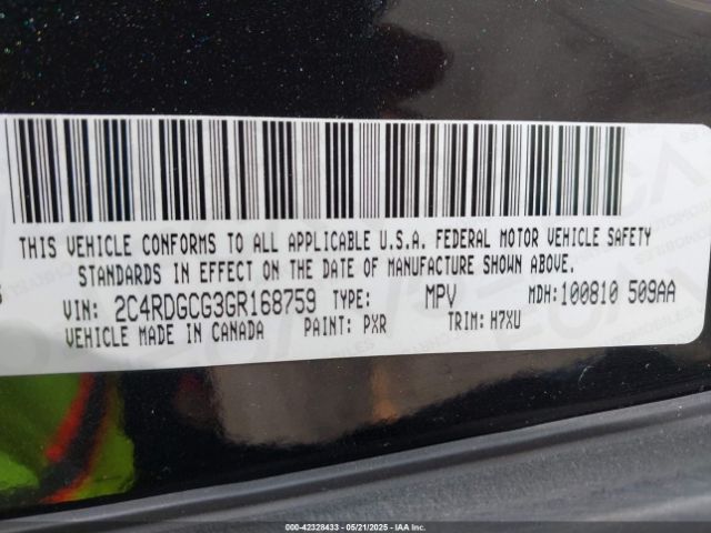 2C4RDGCG3GR168759 Dodge Grand Caravan Sxt