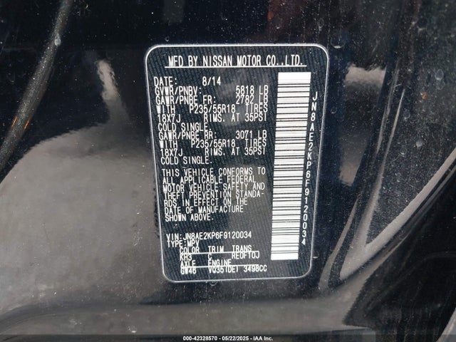 Nissan Quest Sl 2015 JN8AE2KP6F9120034 Image 9
