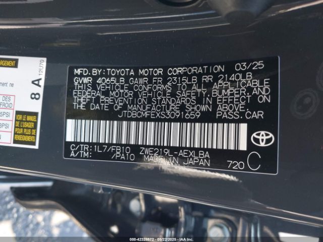 JTDBCMFEXS3091659 Toyota Corolla Hybrid Le