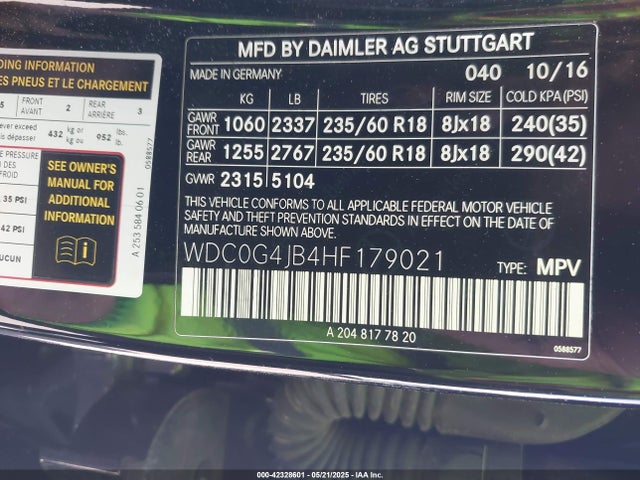 WDC0G4JB4HF179021 Mercedes-Benz m274