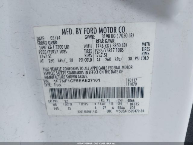 1FTNF1CF5EKE27101 Ford F-150 Xl