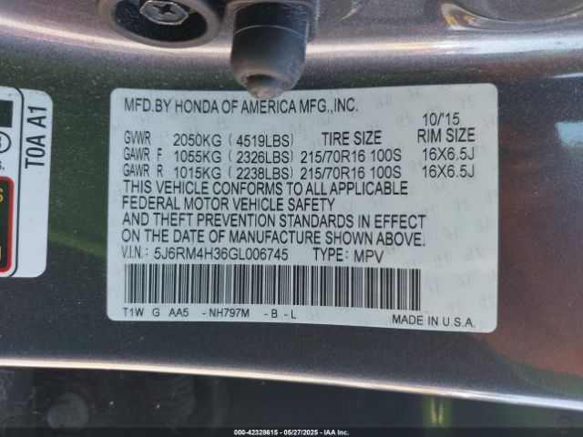 5J6RM4H36GL006745 Honda CR-V LX