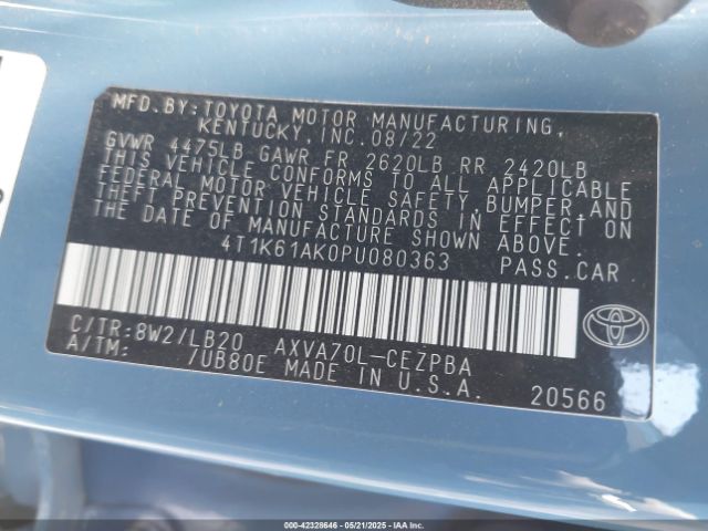4T1K61AK0PU080363 Toyota CAMRY XSE