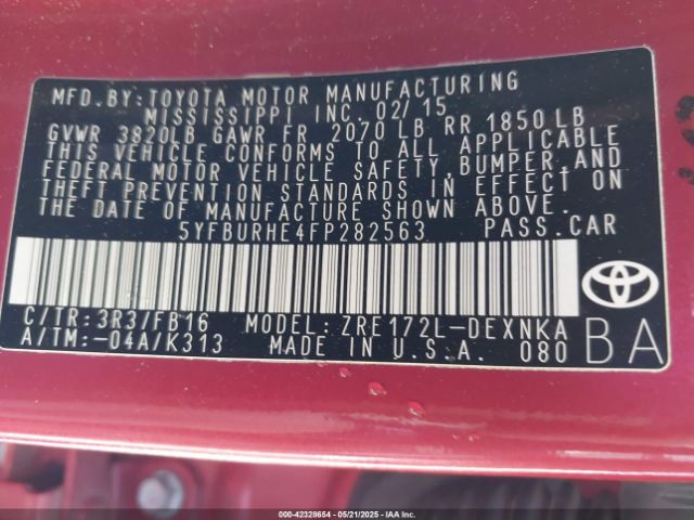 5YFBURHE4FP282563 Toyota COROLLA LE