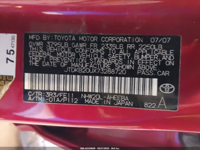 2007 TOYOTA PRIUS JTDKB20UX73288720 Photo 8
