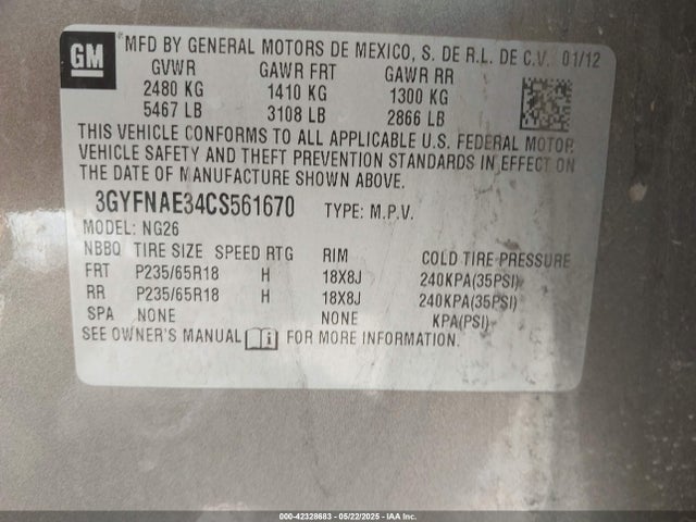 2012 CADILLAC SRX 3GYFNAE34CS561670 Photo 8