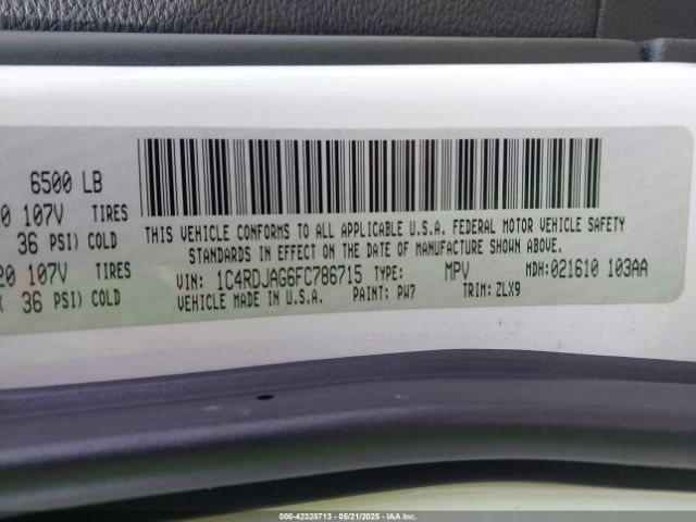 1C4RDJAG6FC786715 Dodge Durango Sxt