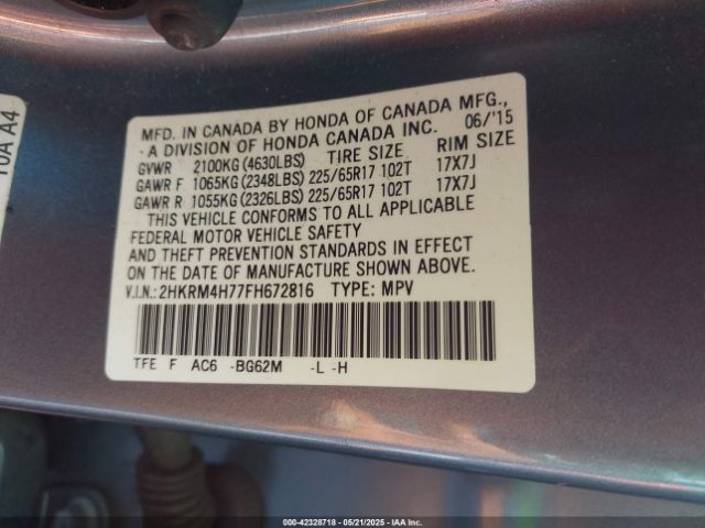 2HKRM4H77FH672816 Honda Cr-v Ex-l