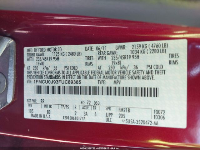 1FMCU0J93FUC89385 Ford Escape Titanium
