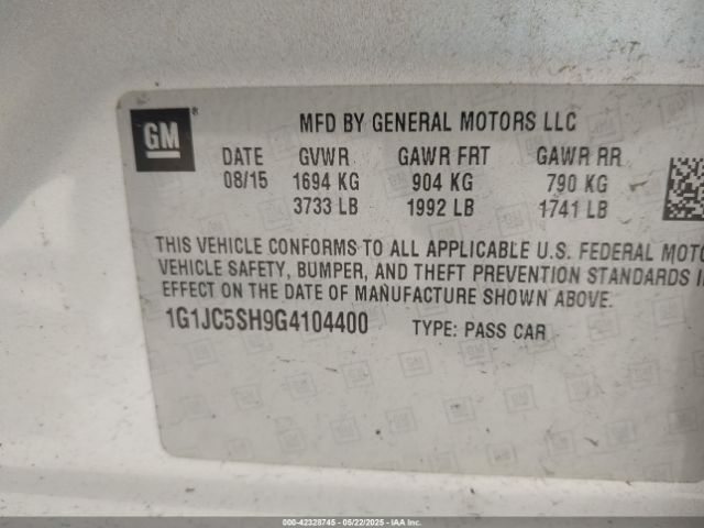 1G1JC5SH9G4104400 Chevrolet Sonic Lt Auto
