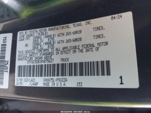 5TFWC5DB1RX075627 Toyota Tundra Hybrid Platinum 4wd