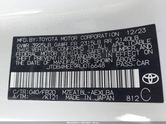 JTDB4MEE9RJ016648 Toyota m20a-fks