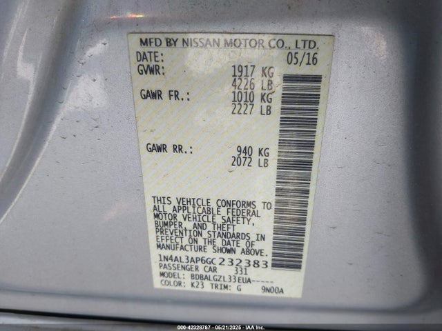 1N4AL3AP6GC232383 Nissan Altima 2.5/2.5 S/2.5 Sl/2.5 Sr/2.5 Sv
